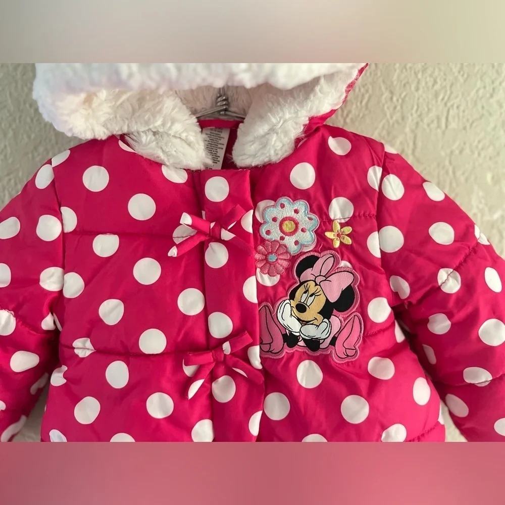 Disney Baby 12-18 Mo Coat Minnie Mouse Polka Dot Puffer Jacket Hoodie like new